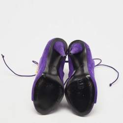 Giuseppe Zanotti Purple Nubuck Leather Studded Lace Up Ankle Booties Size 38