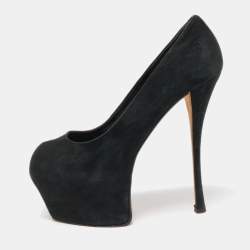 Giuseppe Zanotti Black Suede Liza Peep Toe Platform Pumps Size 39