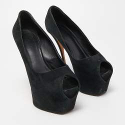 Giuseppe Zanotti Black Suede Liza Peep Toe Platform Pumps Size 39