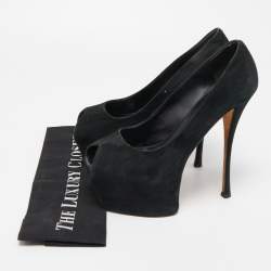 Giuseppe Zanotti Black Suede Liza Peep Toe Platform Pumps Size 39