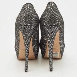 Giuseppe Zanotti Black Glitter and Mesh Platform Peep Toe Pumps Size 39