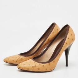 Pre Owned Giuseppe Zanotti Tan Ostrich Leather Round Toe Pumps Size 39.5