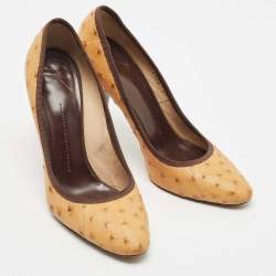 Pre Owned Giuseppe Zanotti Tan Ostrich Leather Round Toe Pumps Size 39.5
