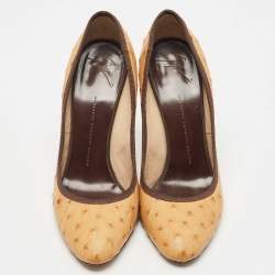 Pre Owned Giuseppe Zanotti Tan Ostrich Leather Round Toe Pumps Size 39.5