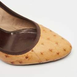 Pre Owned Giuseppe Zanotti Tan Ostrich Leather Round Toe Pumps Size 39.5