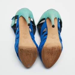 Pre Owned Giuseppe Zanotti Two Tone Suede Cutout Caged Slingback Platform Sandals Size 38.5