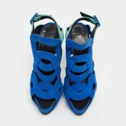 Pre Owned Giuseppe Zanotti Two Tone Suede Cutout Caged Slingback Platform Sandals Size 38.5