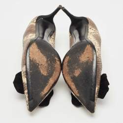 Pre Owned Giuseppe Zanotti Brown/Black Suede and Python Embossed Bow Pointed Toe Pumps Size 39