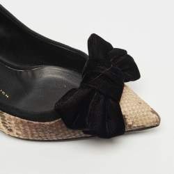 Pre Owned Giuseppe Zanotti Brown/Black Suede and Python Embossed Bow Pointed Toe Pumps Size 39