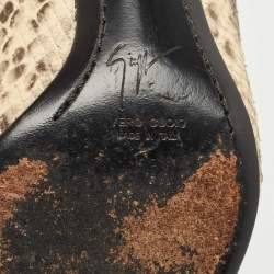 Pre Owned Giuseppe Zanotti Brown/Black Suede and Python Embossed Bow Pointed Toe Pumps Size 39