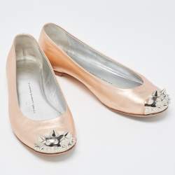 مملوكة مسبقًا Giuseppe Zanotti Metallic Rose Leather Malika Spike Ballet Flat Size 36