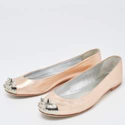 مملوكة مسبقًا Giuseppe Zanotti Metallic Rose Leather Malika Spike Ballet Flat Size 36