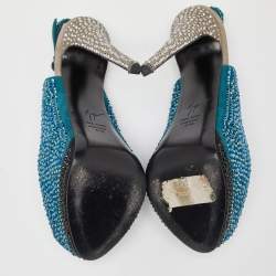 Pre Owned صندل جوسيبي زانوتي كعب ومقدمة مفتوحين سويدي ثلاثي اللون نعل سميك مزخرف كريستال مقاس 37