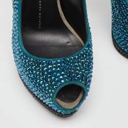 Pre Owned صندل جوسيبي زانوتي كعب ومقدمة مفتوحين سويدي ثلاثي اللون نعل سميك مزخرف كريستال مقاس 37