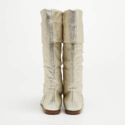 Pre Owned Giuseppe Zanotti Metallic White Foil Leather Knee Length Boots Size 41