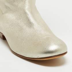 Pre Owned Giuseppe Zanotti Metallic White Foil Leather Knee Length Boots Size 41