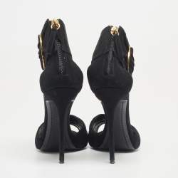 Pre Owned Giuseppe Zanotti Black Suede Buckle Detail Sandals Size 36