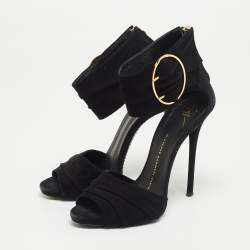 Pre Owned Giuseppe Zanotti Black Suede Buckle Detail Sandals Size 36