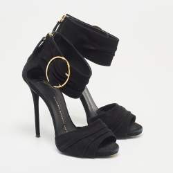 Pre Owned Giuseppe Zanotti Black Suede Buckle Detail Sandals Size 36