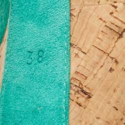 مملوكة مسبقًا Giuseppe Zanotti Green Suede Bow Cork Wedge Platform Ankle Strap Sandals Size 38