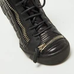 Pre Owned Giuseppe Zanotti Black Quilted Leather Wedge Sneakers Size 36.5