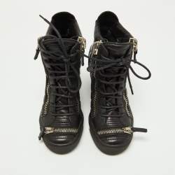 Pre Owned Giuseppe Zanotti Black Quilted Leather Wedge Sneakers Size 36.5