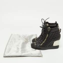Pre Owned Giuseppe Zanotti Black Quilted Leather Wedge Sneakers Size 36.5
