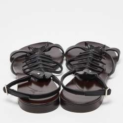 Pre Owned صندل جوسيبي زانوتي فلات سير فتحة كعب جلد نقش ثعبان بني مقاس 39