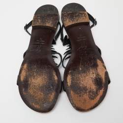 Pre Owned صندل جوسيبي زانوتي فلات سير فتحة كعب جلد نقش ثعبان بني مقاس 39