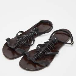 Pre Owned صندل جوسيبي زانوتي فلات سير فتحة كعب جلد نقش ثعبان بني مقاس 39