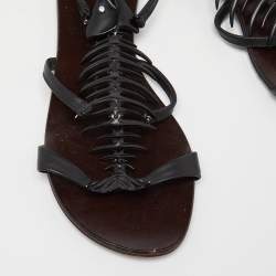 Pre Owned صندل جوسيبي زانوتي فلات سير فتحة كعب جلد نقش ثعبان بني مقاس 39