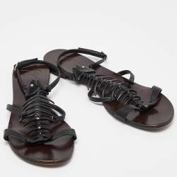 Pre Owned صندل جوسيبي زانوتي فلات سير فتحة كعب جلد نقش ثعبان بني مقاس 39