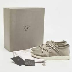 Pre Owned Giuseppe Zanotti Grey Suede Leather Crystal Embellihsed Low Top Sneakers Size 39