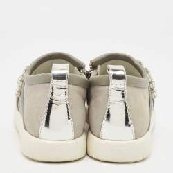 Pre Owned Giuseppe Zanotti Grey Suede Leather Crystal Embellihsed Low Top Sneakers Size 39