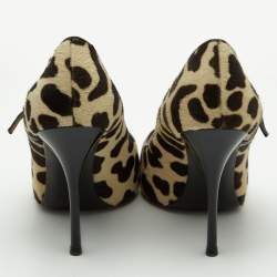 Giuseppe Zanotti Beige/Brown Leopard Print Calfhair and Patent Leather Peep Toe Pumps Size 37.5