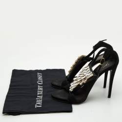 Pre Owned Giuseppe Zanotti Black Suede Crystal Embellished Ankle Strap Sandals Size 38