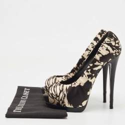 Giuseppe Zanotti Two Tone Printed Satin Peep Toe Platform Pumps Size 39
