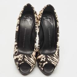 Giuseppe Zanotti Two Tone Printed Satin Peep Toe Platform Pumps Size 39