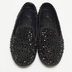 Giuseppe Zanotti Black Satin Crystal Studded Dalila Smoking Slipper Size 36