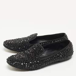 Giuseppe Zanotti Black Satin Crystal Studded Dalila Smoking Slipper Size 36