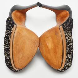 Pre Owned Guiseppe Zannotti Black/Gold Sequins and Velvet Peep Toe Slingback Platform Sandals Size 37