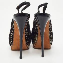 Pre Owned Guiseppe Zannotti Black/Gold Sequins and Velvet Peep Toe Slingback Platform Sandals Size 37