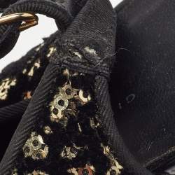 Pre Owned Guiseppe Zannotti Black/Gold Sequins and Velvet Peep Toe Slingback Platform Sandals Size 37