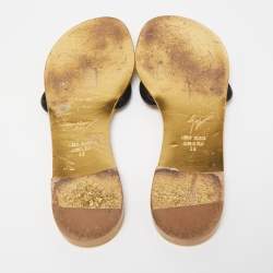 Pre Owned Giuseppe Zanotti Black Satin Jewel Embellished Thong Flat Sandals Size 38