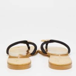 Pre Owned Giuseppe Zanotti Black Satin Jewel Embellished Thong Flat Sandals Size 38