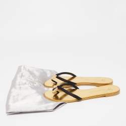 Pre Owned Giuseppe Zanotti Black Satin Jewel Embellished Thong Flat Sandals Size 38