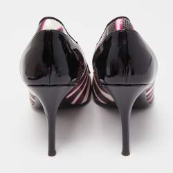 Pre Owned Giuseppe Zanotti Black/Pink Zebra Print Patent and Leather Pointed Toe Pumps Size 39