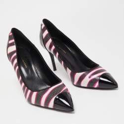 Pre Owned Giuseppe Zanotti Black/Pink Zebra Print Patent and Leather Pointed Toe Pumps Size 39