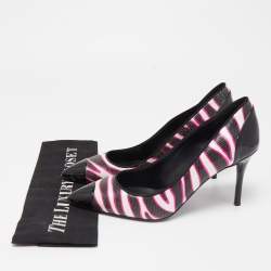 Pre Owned Giuseppe Zanotti Black/Pink Zebra Print Patent and Leather Pointed Toe Pumps Size 39