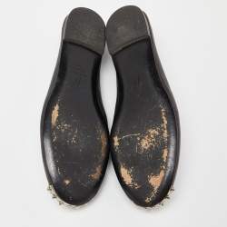 Giuseppe Zanotti Black Leather Malika Spiked Cap Toe Ballet Flats Size 36.5
